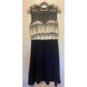 Little Mistress Dress Black White Floral Lace Sheer Bodice Sleeveless Women Sz 8